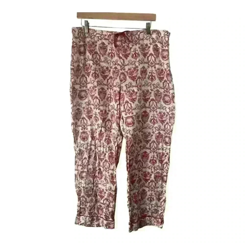 Talbots Women's Red White Paisley Draw String Lounge Pajama Pants Size Large